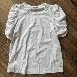 A.L.C. Kati White Ruched Puff Sleeve Cotton Top
